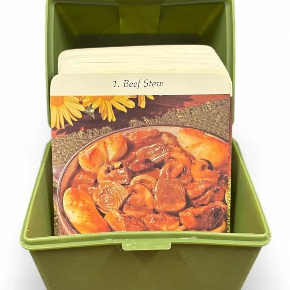 Vintage1972 Marjon Promotions Dinner Is Served Recipe Box Cards Avocado Green